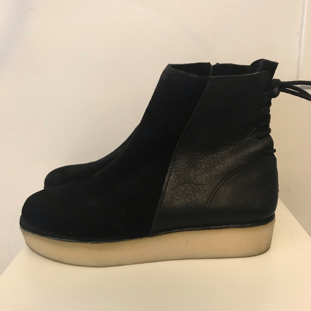 Clarks Platform Wedges Black Leather/Suede 7.5
